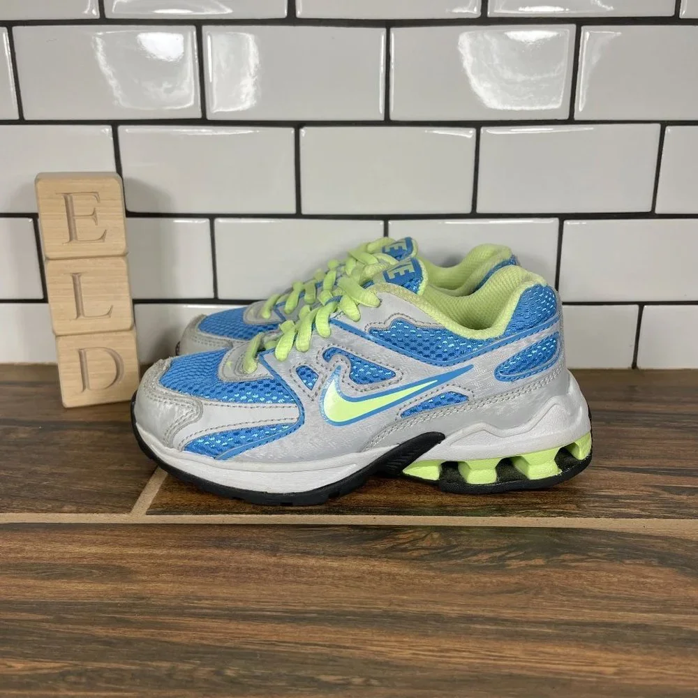 Nike Girls Reax Run Blue Silver Yellow 469685-430 Sneakers Size 10.5 C